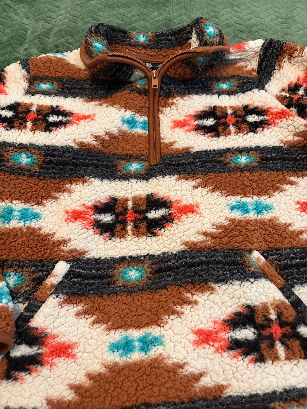 Wrangler Retro Sherpa Pullover Southwestern 1/4 Zip Aztec Kangaroo Pocket M - Picture 2 of 9